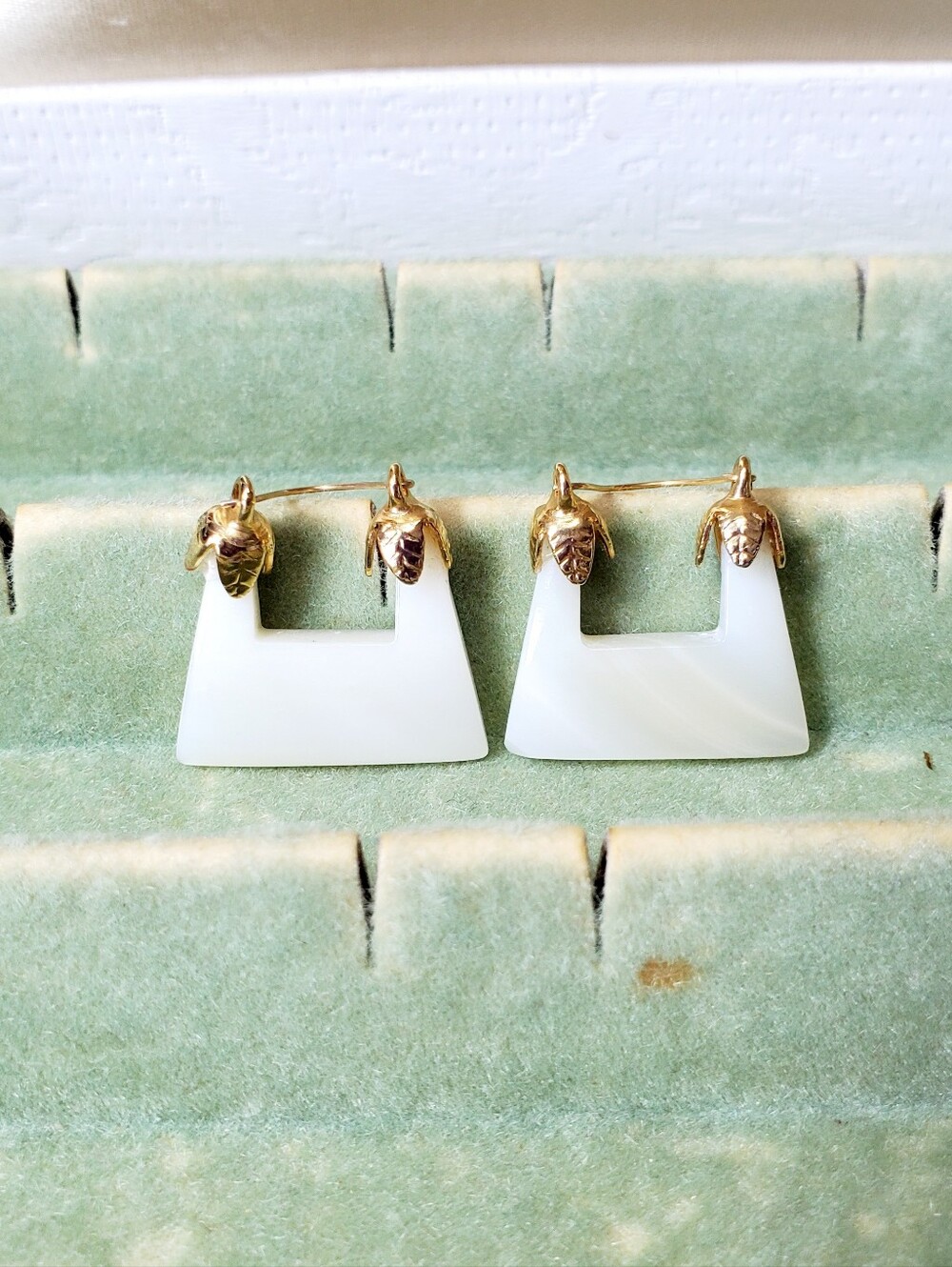 Gold Leaf White Shell Drop Earrings